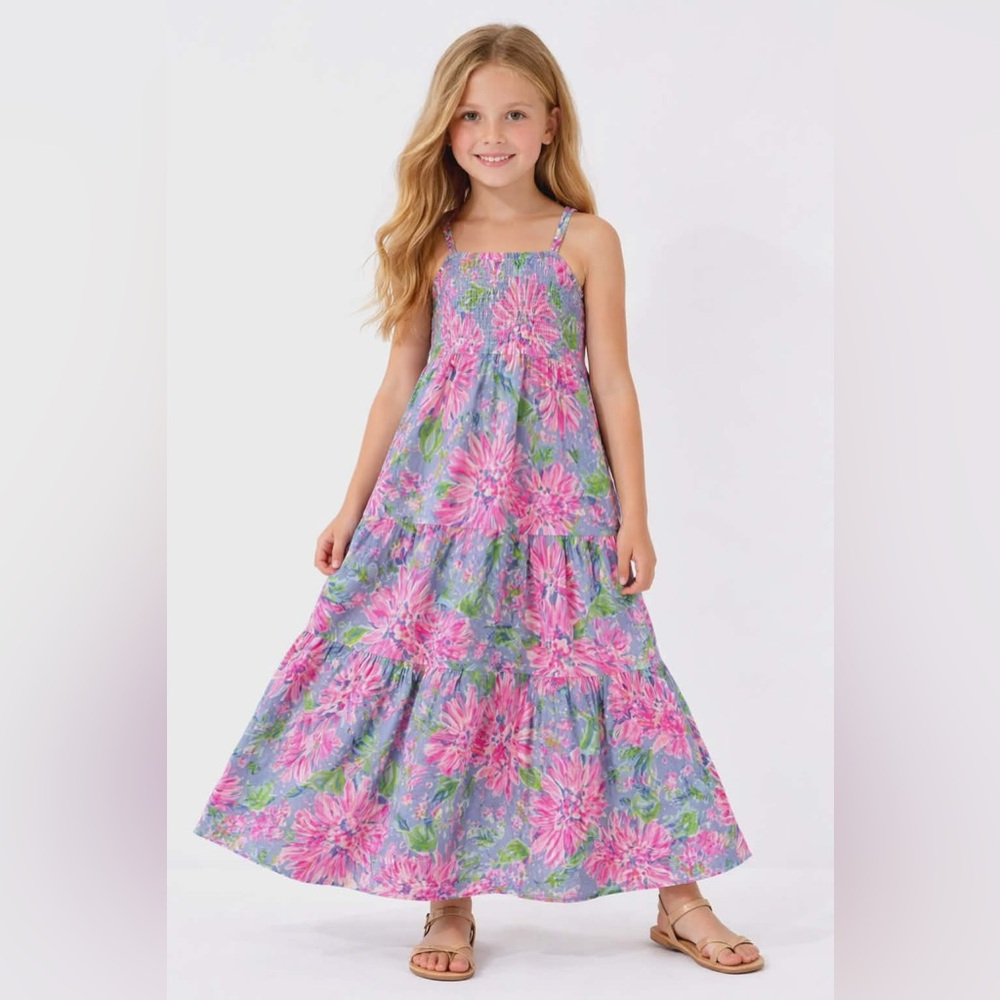 NEW Lilly Pulitzer Girls Harleigh Maxi Dress Blue Peri Sunrise Bay Medium (6-7)